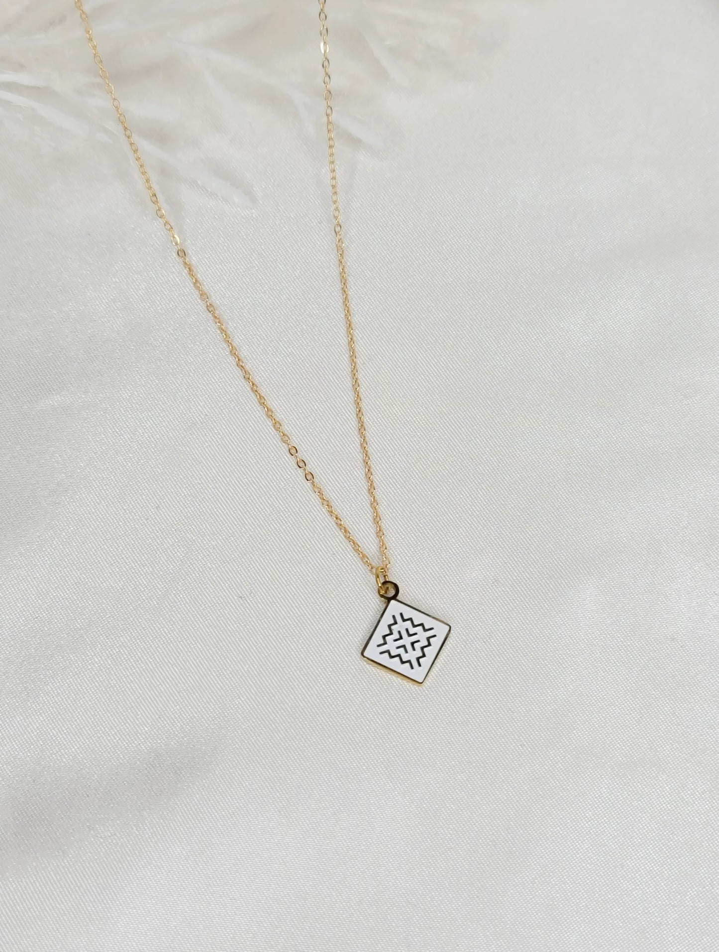 White Paj Ntaub Necklace