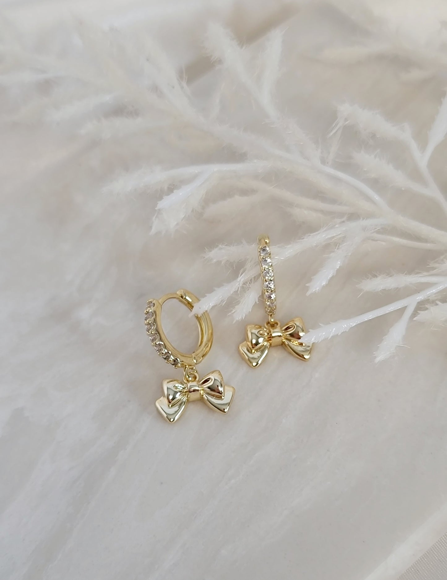 Gold Bow CZ Huggies