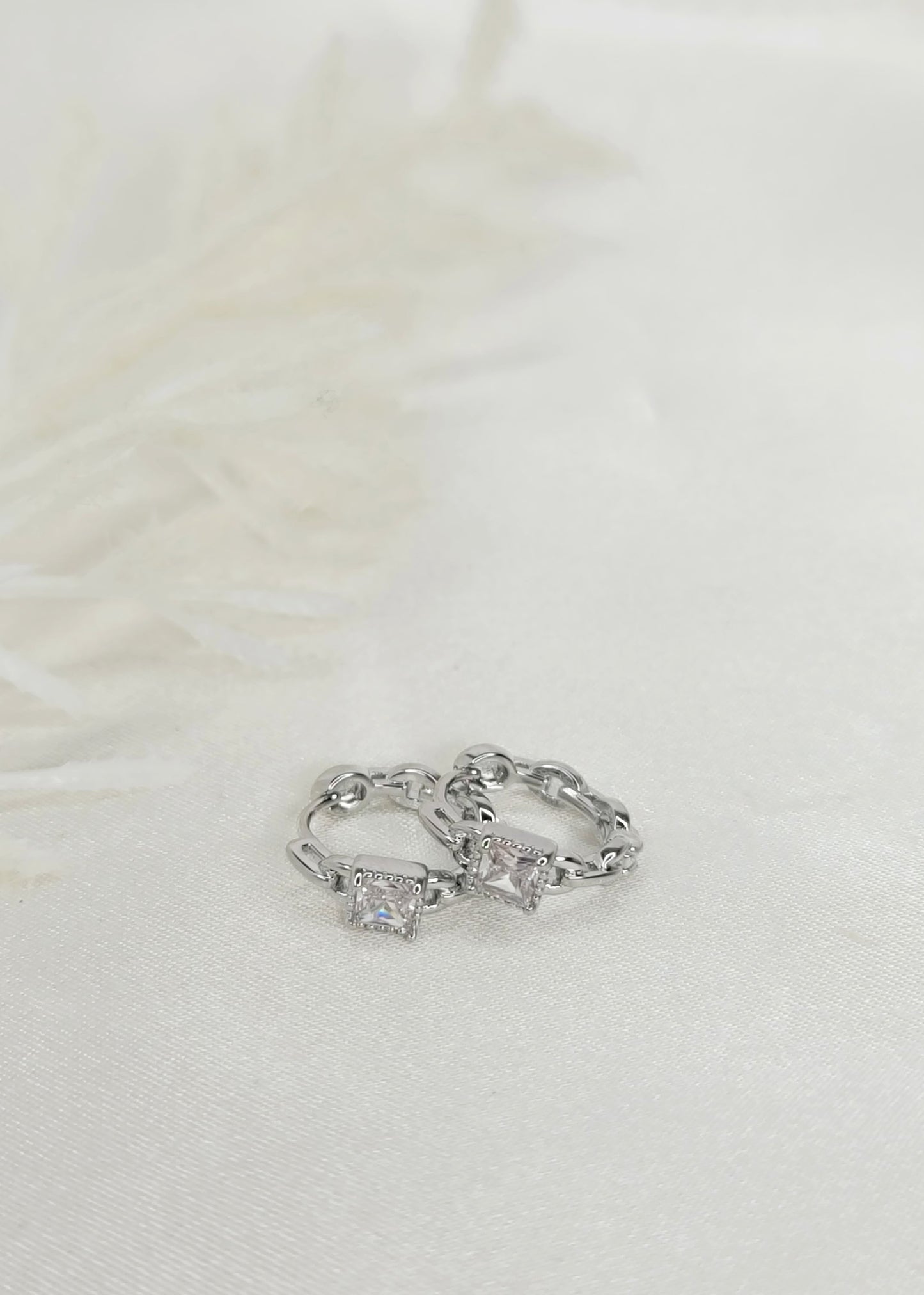 Silver CZ Paved Chain Huggies