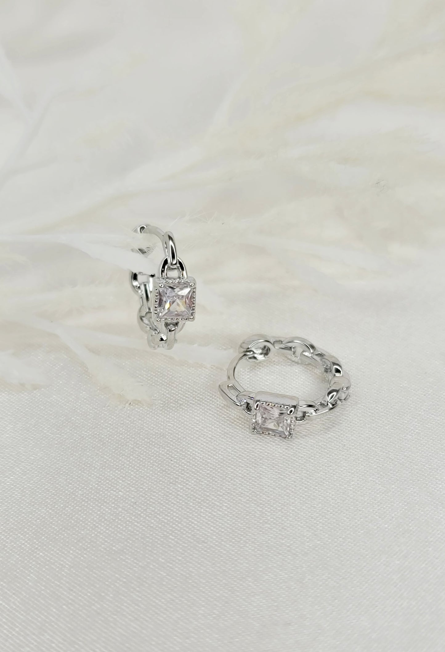 Silver CZ Paved Chain Huggies