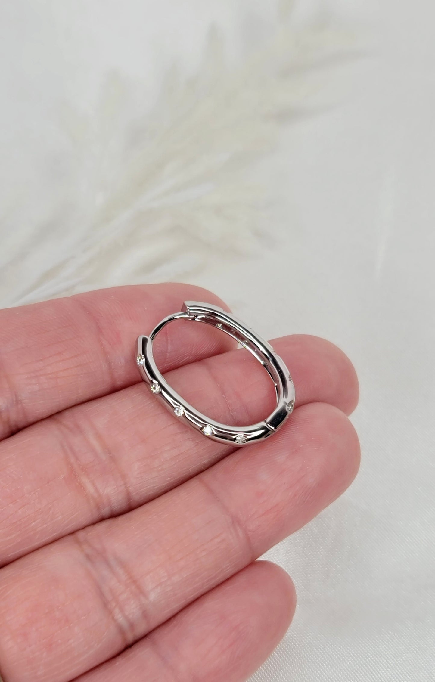 Speckled CZ Oval Huggies - Silver