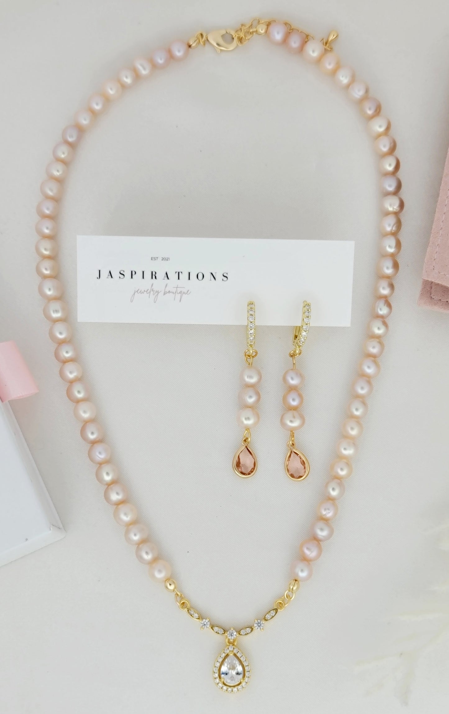 Genuine Natural Peach Pink Freshwater Pearl Set 2