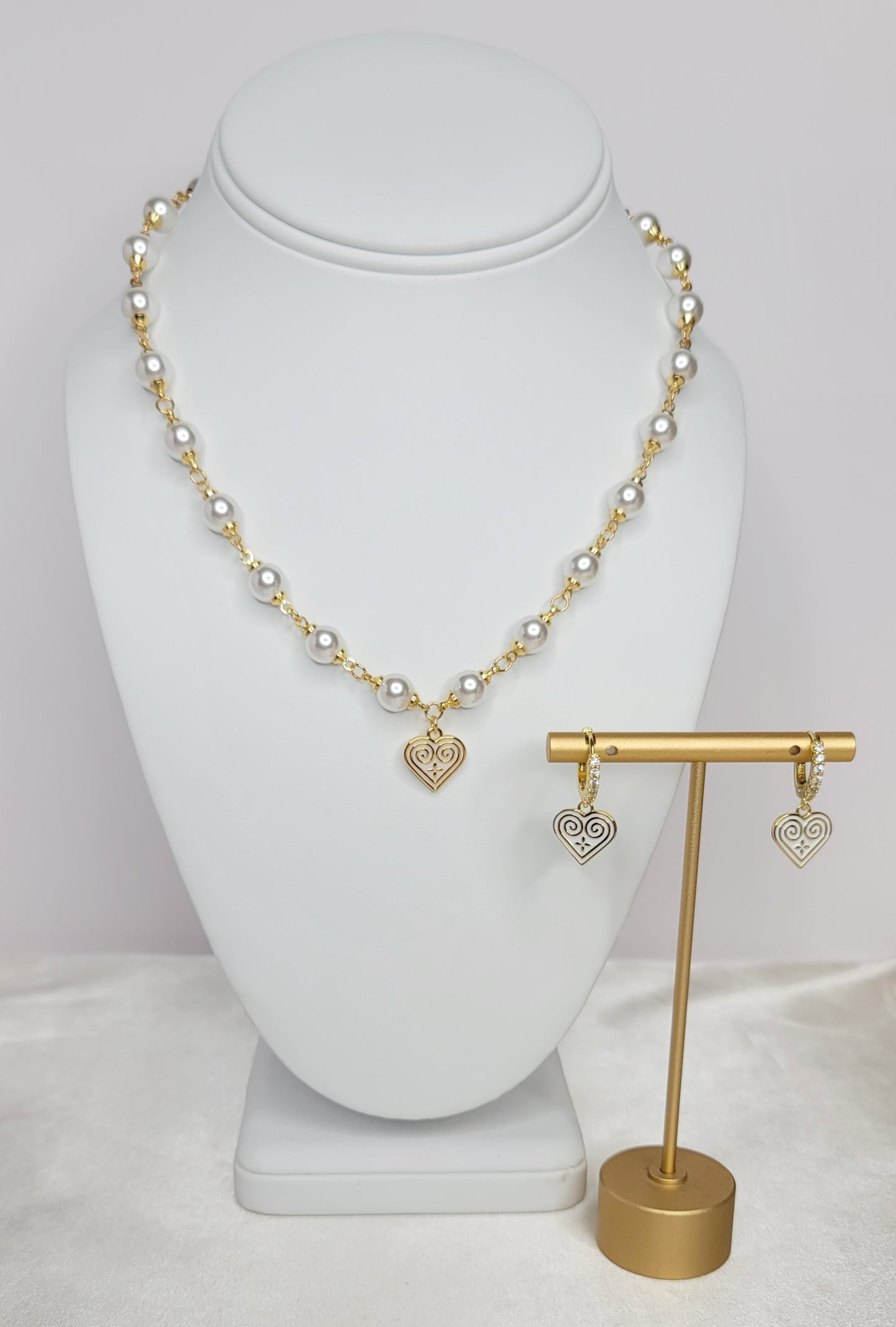 Hmong Heart Pearl Necklace/Earring Set