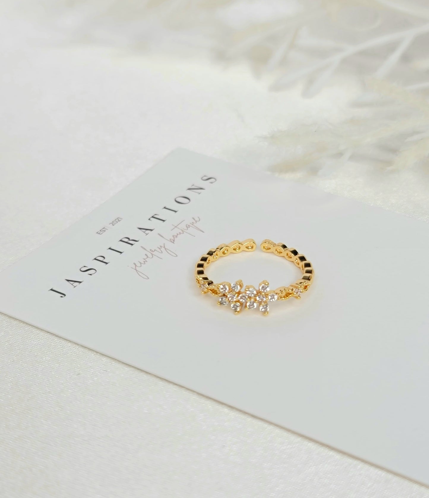 Floral CZ Adjustable Ring