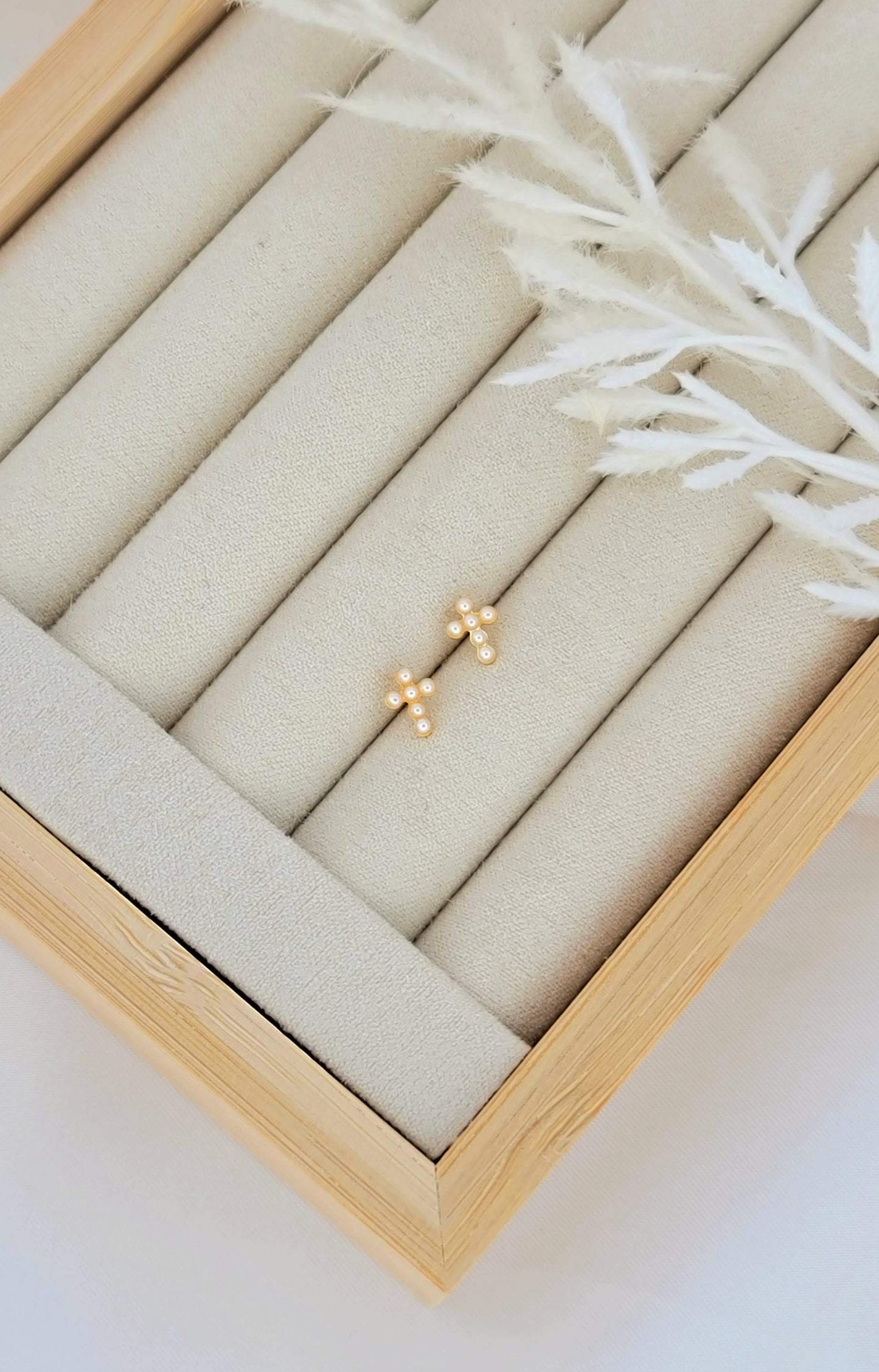 Mini Pearl Cross Studs