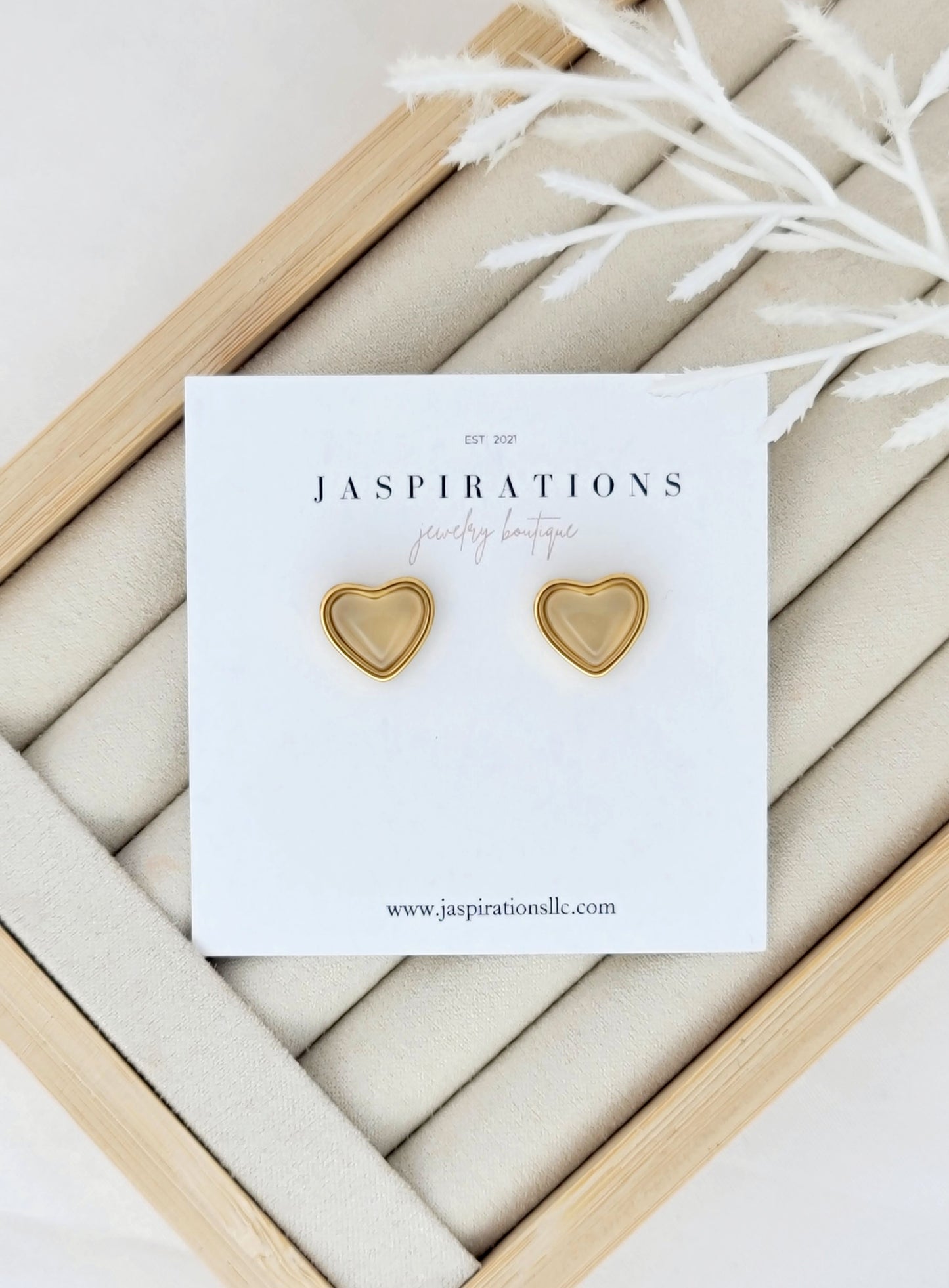 Milky White Heart Studs