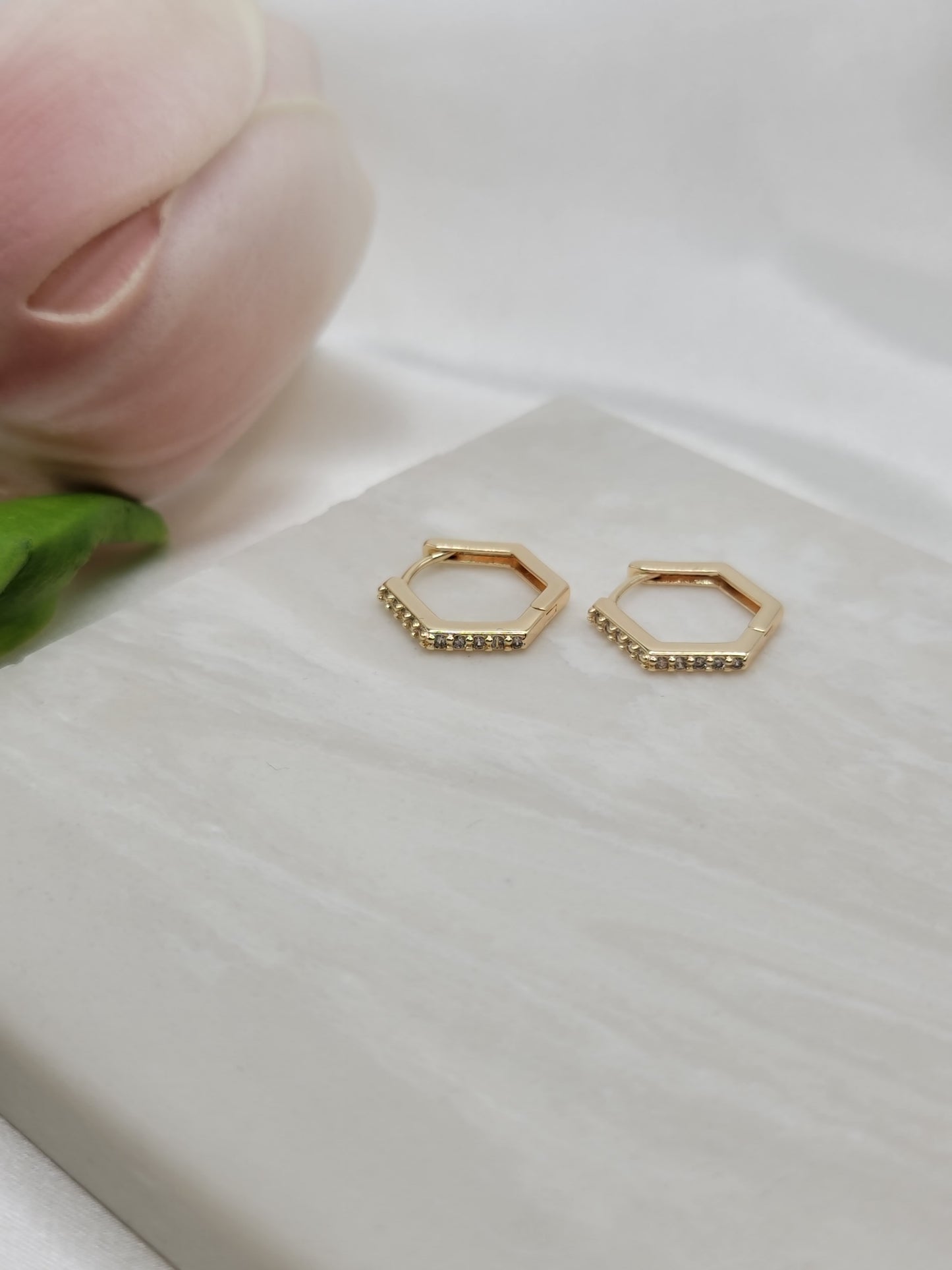Hexagon CZ Filled Huggies
