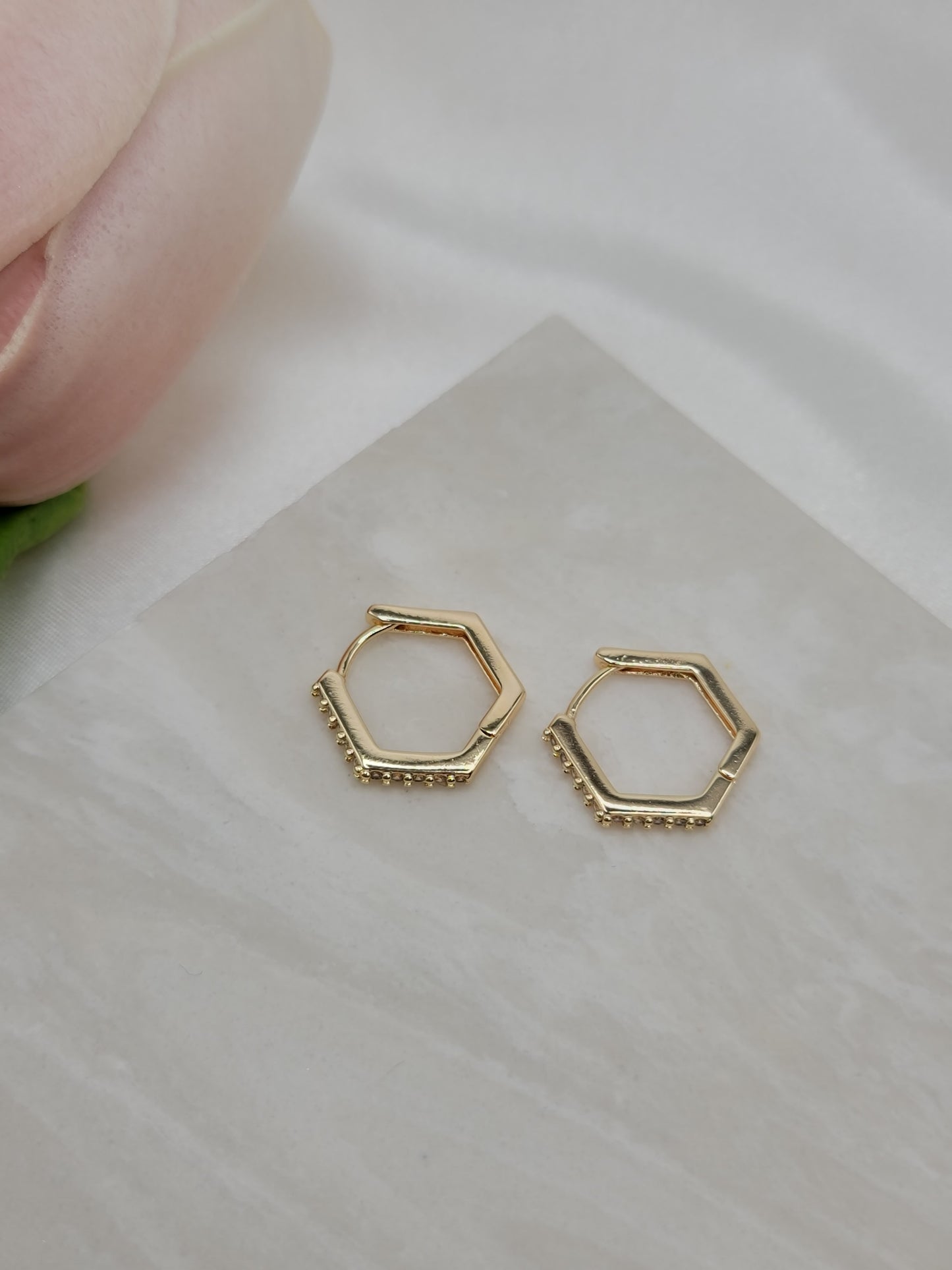 Hexagon CZ Filled Huggies