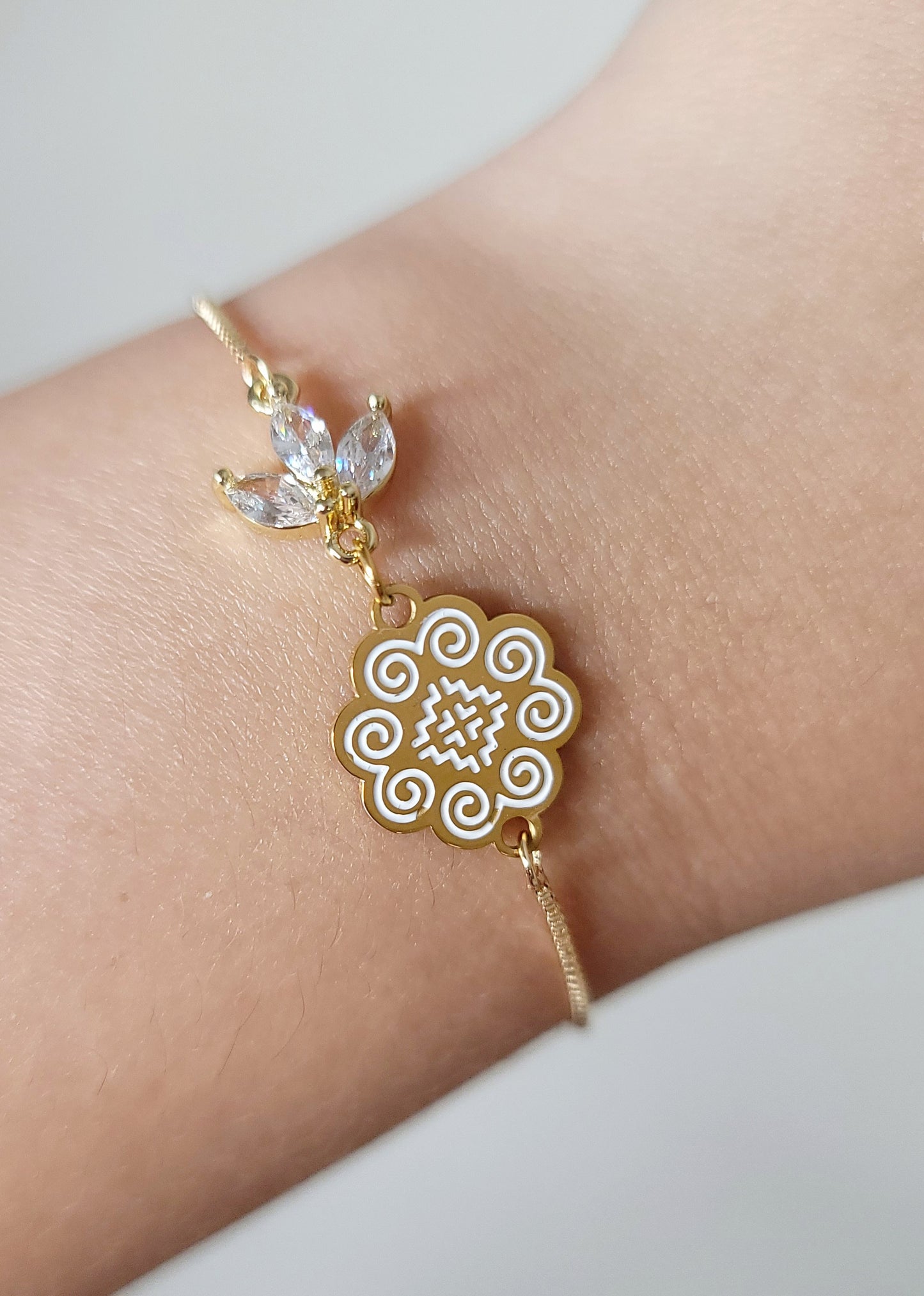 Hmong Heritage CZ Flower - Adjustable Bracelet