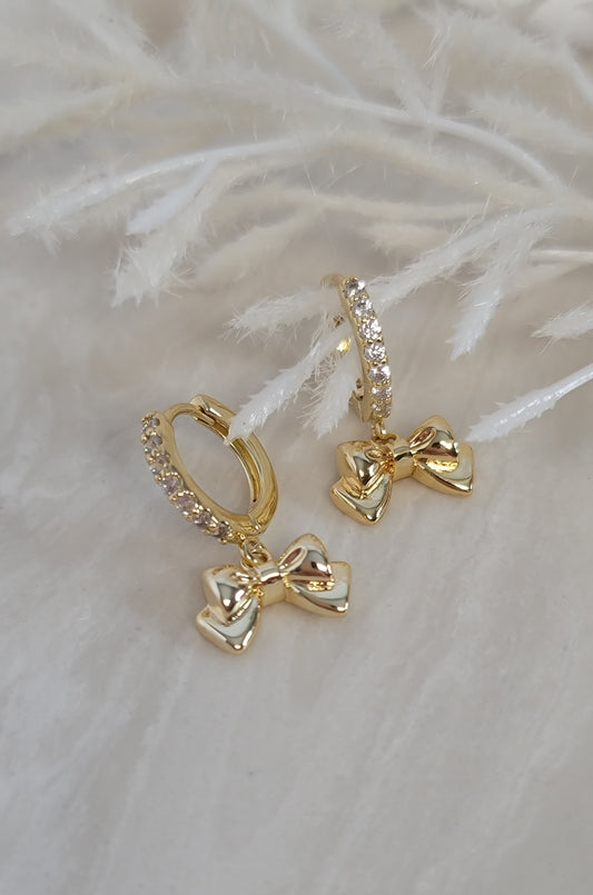 Gold Bow CZ Huggies