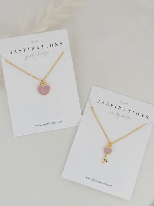 Besties Necklace Set - Heart Lock and Key