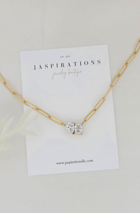 Duo Sparkle Paperclip Necklace