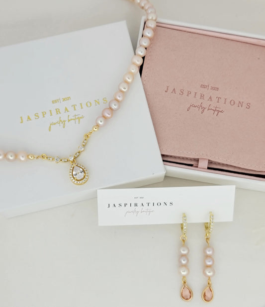 Genuine Natural Peach Pink Freshwater Pearl Set 2