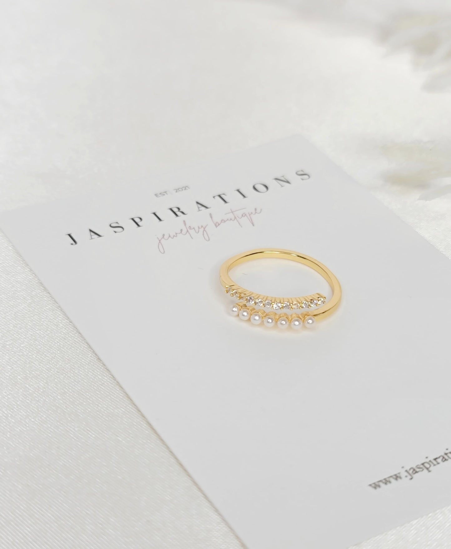 Pearl/CZ Wrap Adjustable Ring