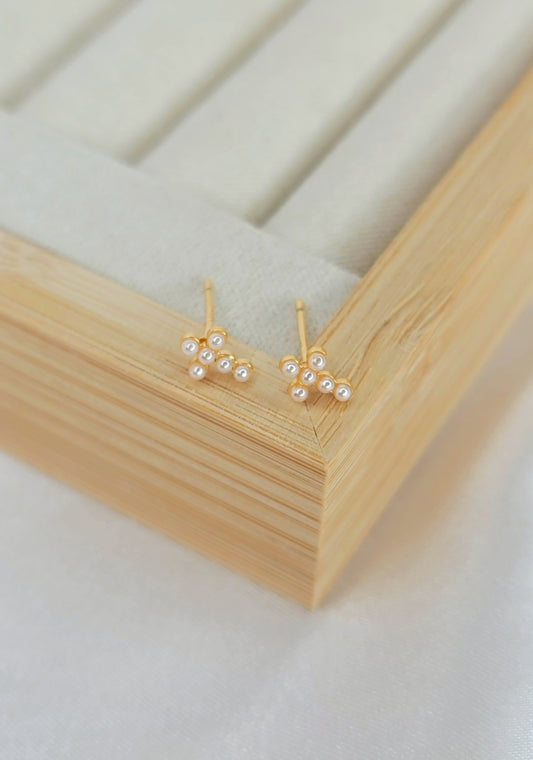 Mini Pearl Cross Studs