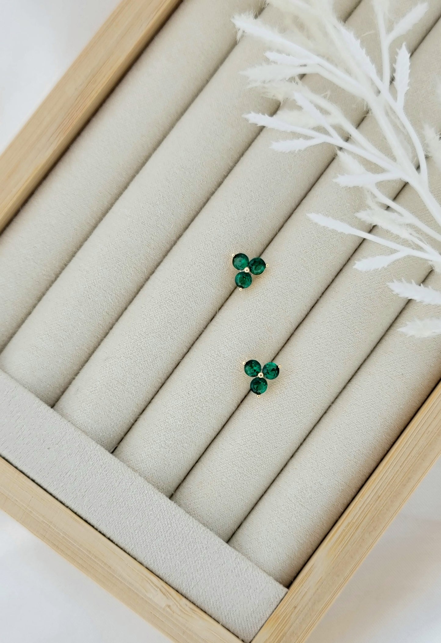 Emerald Flower Studs