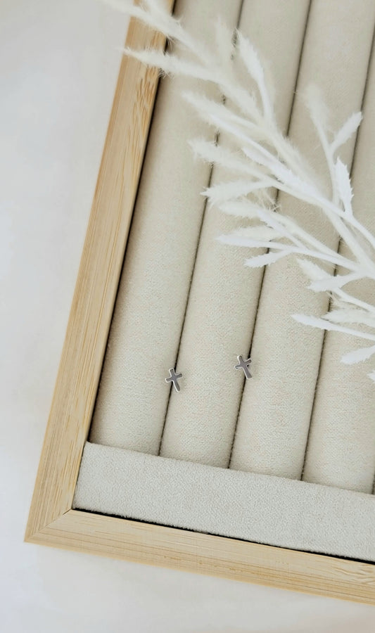 Silver Mini Cross Studs