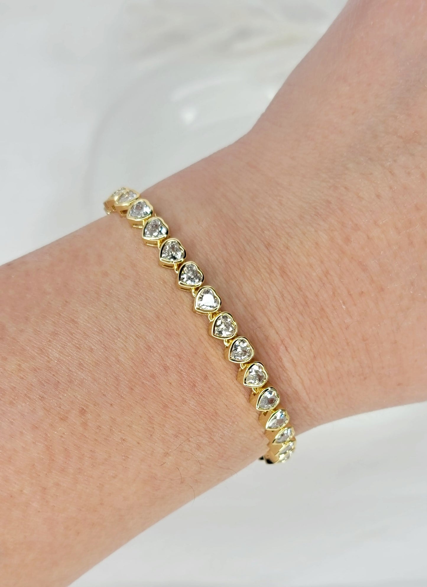 Heart Tennis Bracelet (Silver or Gold)