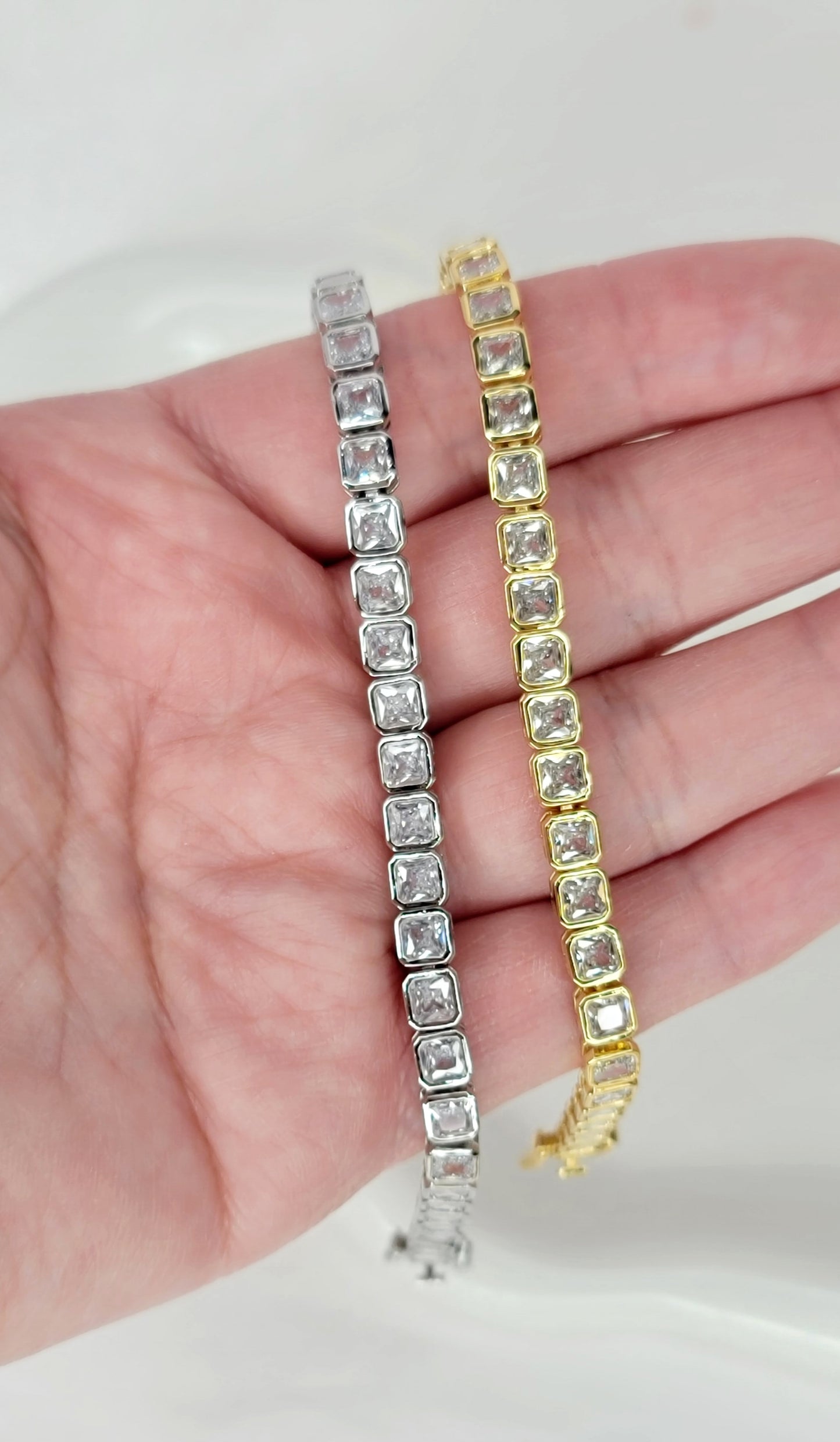 Square Tennis Bracelet (Silver or Gold)