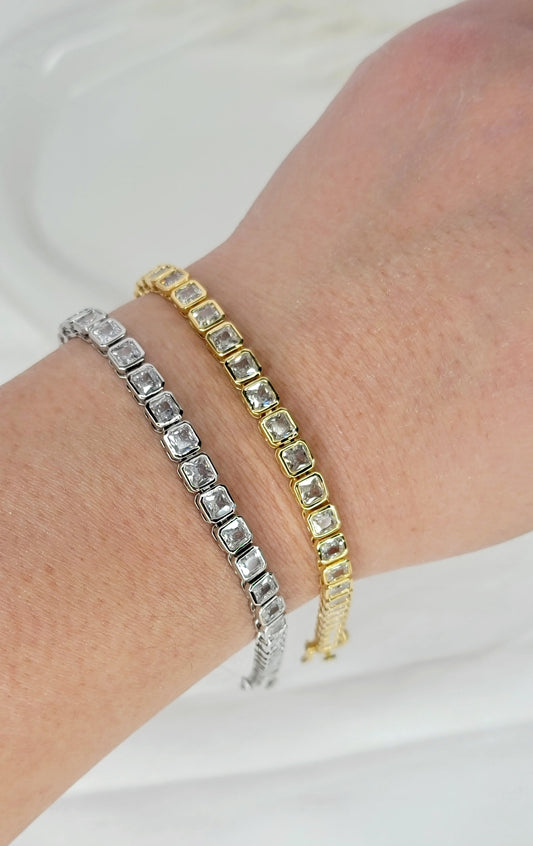 Square Tennis Bracelet (Silver or Gold)