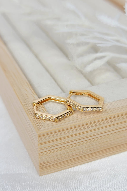 Hexagon CZ Filled Huggies