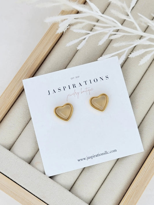 Milky White Heart Studs