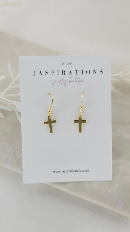 Gold Cross Earrings - Fish Hooks