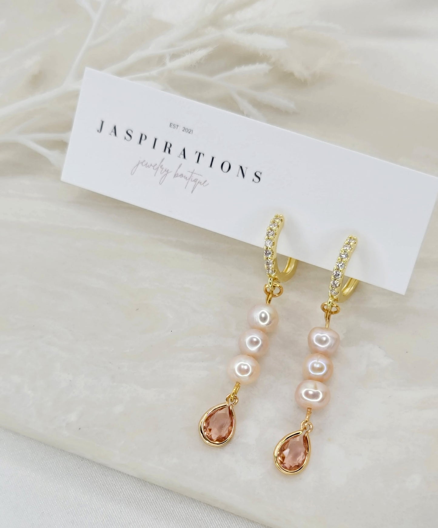 Peach Pink Freshwater Pearl Huggies
