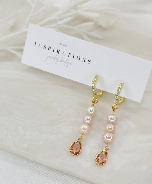 Peach Pink Freshwater Pearl Huggies