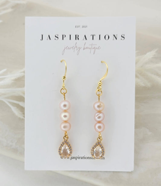 Peach Pink Freshwater Pearl Earrings - Fish Hook