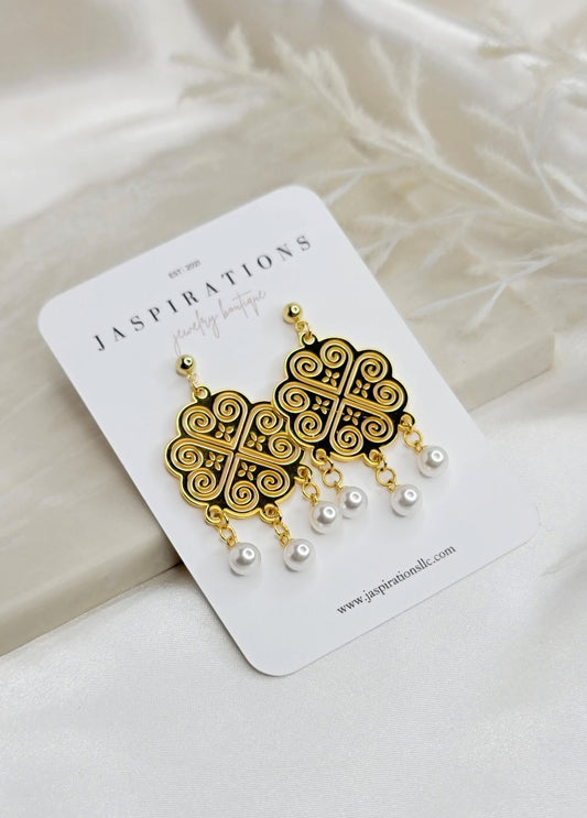 Gold Interlocking Heart - Pearl Charms